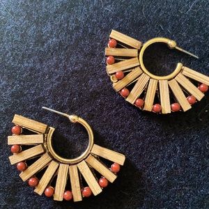 Gold and tan coloured  fan earrings